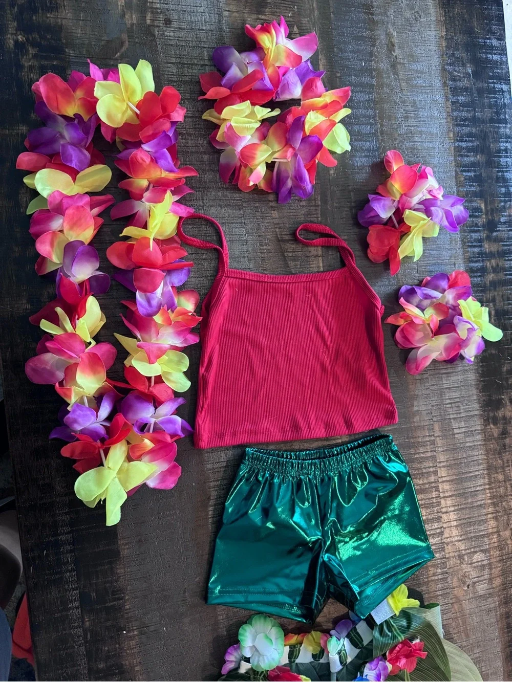 NWT 7 Pcs Leaf Hula Luau Hawaiian Costume size 4-6 years